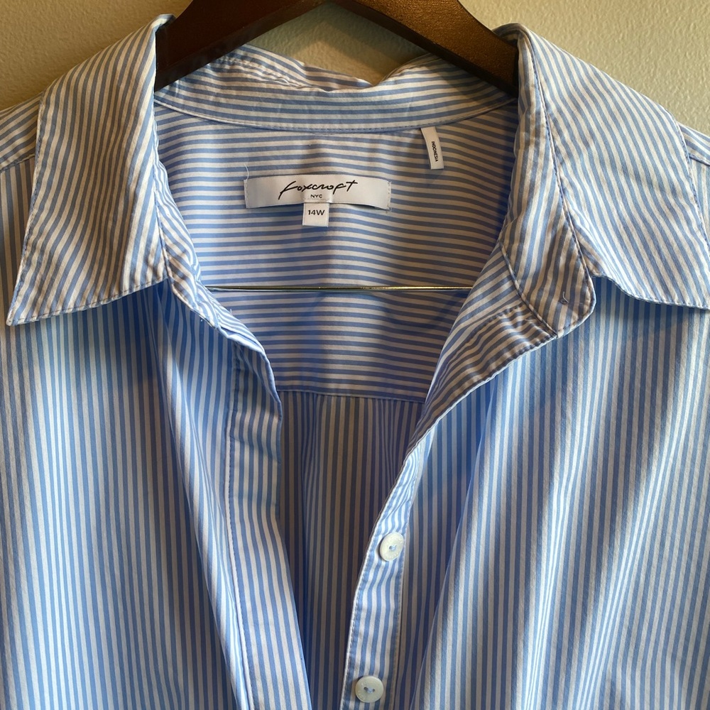 Foxcroft NYC Long Sleeve Striped Popover Shirtdress Cotton Blend Size 14W - Picture 4 of 9